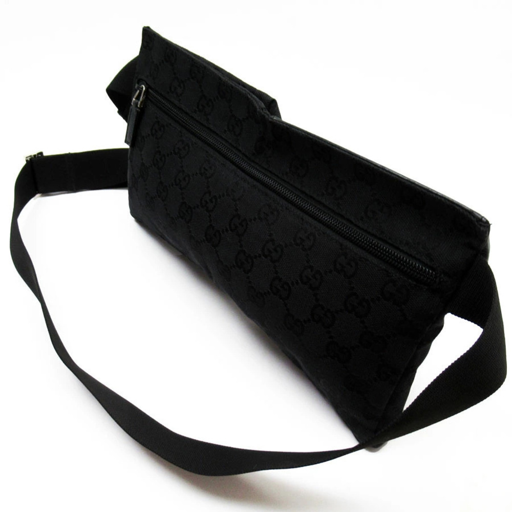Gucci Waist Canvas Belt Crossbody Bag Bum Black Body GG Black